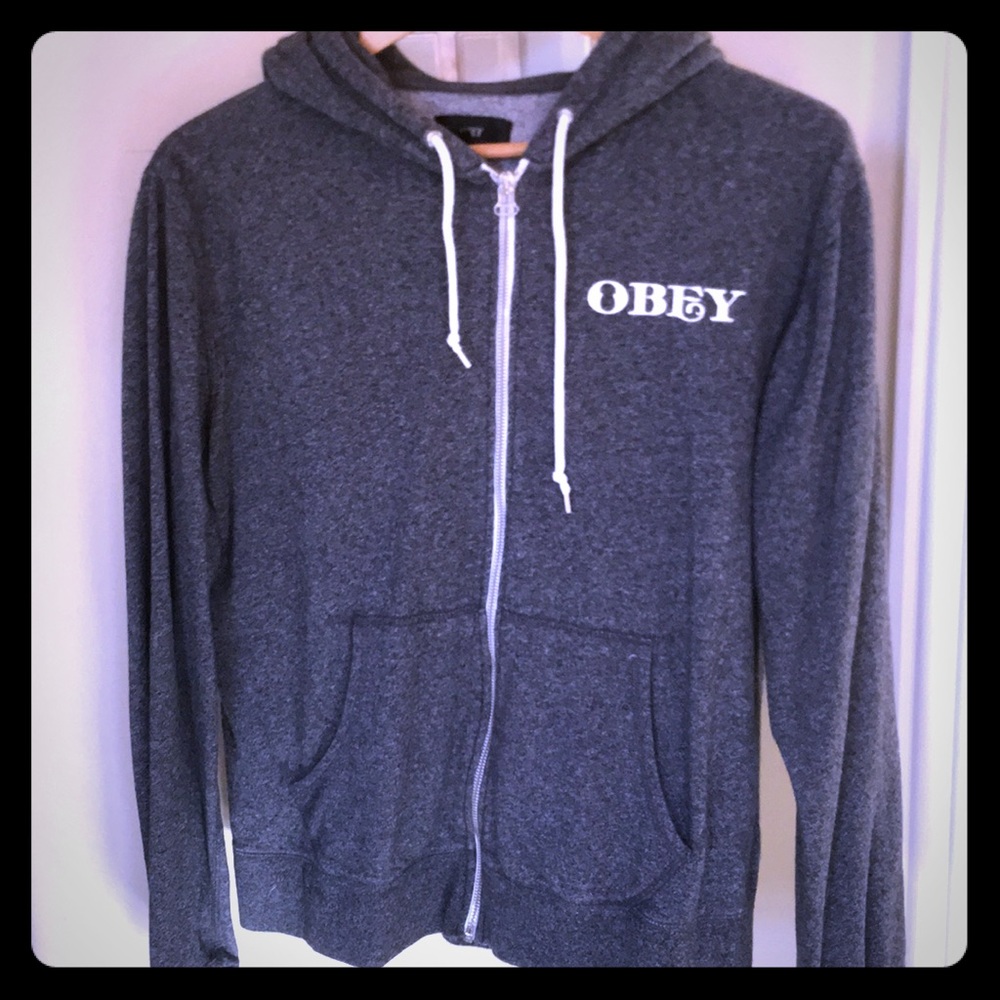 Men’s Obey hoodie with zipper.
